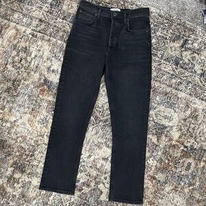Agolde Dark Gray Black Riley Crop Straight Jeans